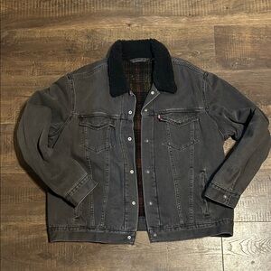 Levi's Charcoal Denim Jacket with Black Sherpa Collar